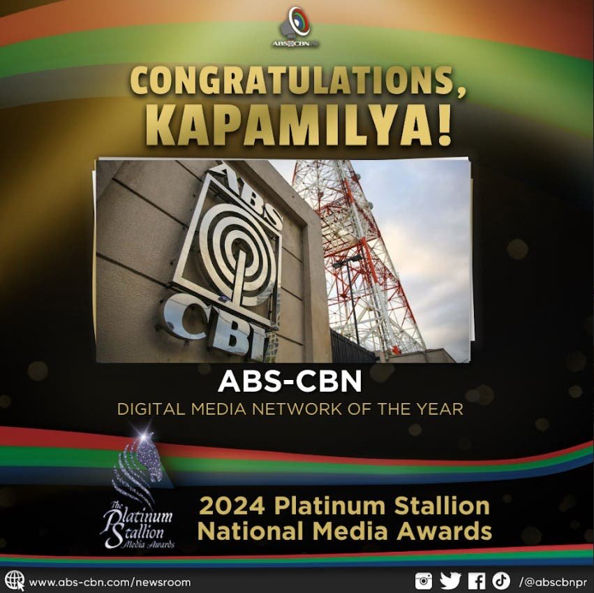 ABS CBN Hailed as Digital Media Network of the Year at the 2024 Platinum Stallion National Media Awards