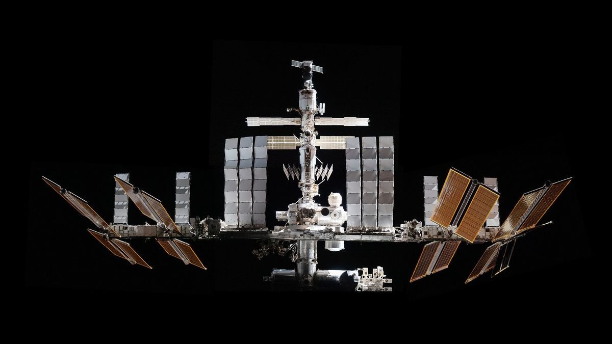 closeup view of the international space station