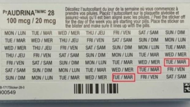 Audrina 28 birth control pill stickers misprinted in some lots Health Canada says