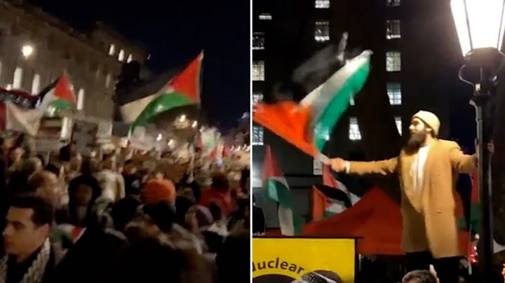 240212 pro palestine Protesters Gather Outside Downing Street After Rafah Air Strikes