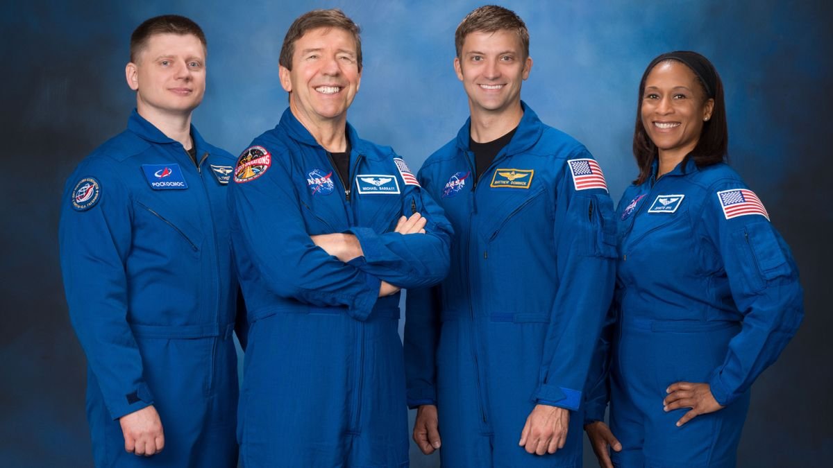 SpaceX Crew 8 crew From left to right Roscosmos cosmonaut Alexander Grebenkin NASA astronaut Michael Barratt NASA astronaut Matthew Dominick and NASA astronaut Jeanette Epps