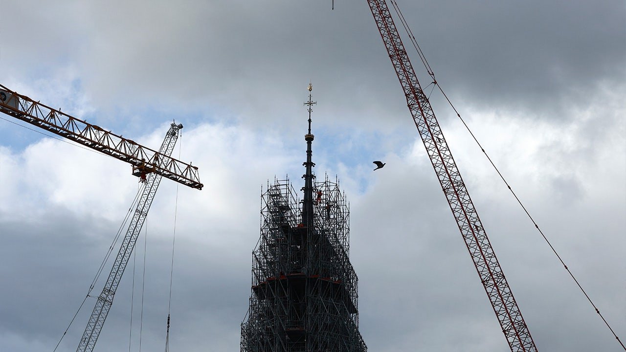 The scaffolding atop the Paris’ Notre Dame Cathedral was removed