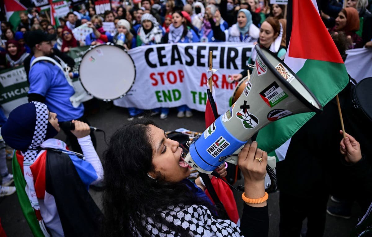 Thousands of pro Palestine supporters march through London calling for ceasefire