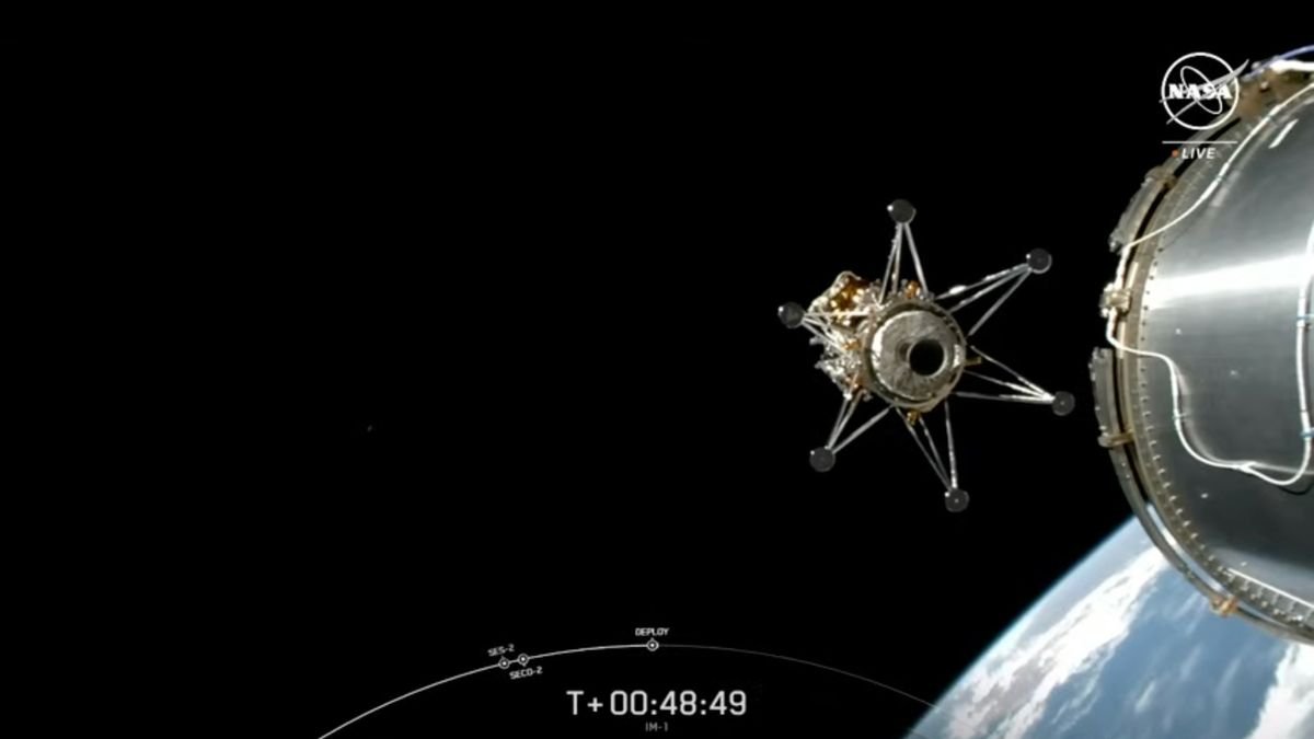 a gold and silver spacecraft deploys from the silver upper stage of its rocket with the limb of earth in the background