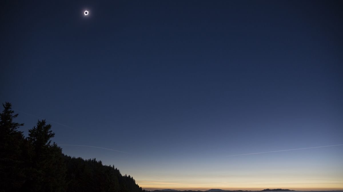 The sun eclipsed by the moon over the Oregon Coast in 2017