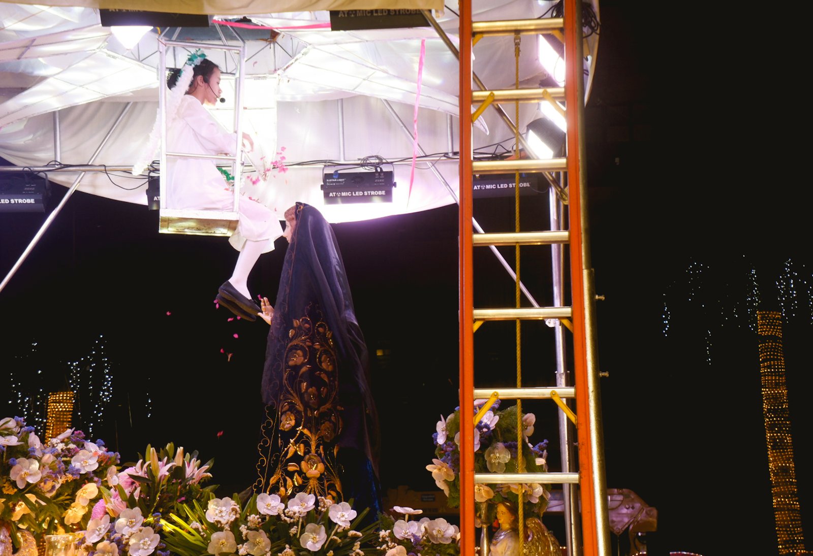 Catholic devotees gather to witness the Salubong procession on Easter Sunday in Balanga City, Bataan. Photos by Drei Cri…