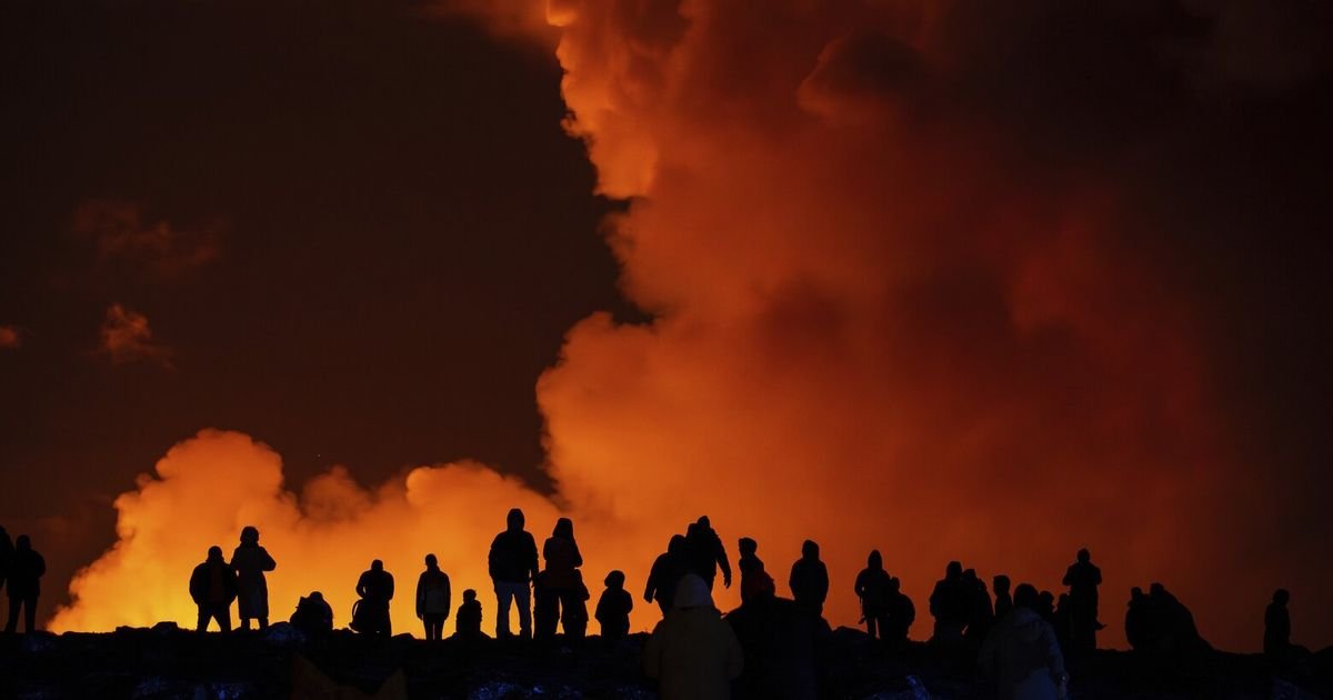 A volcano in Iceland is erupting for the fourth time in 3 months sending plumes of lava skywards