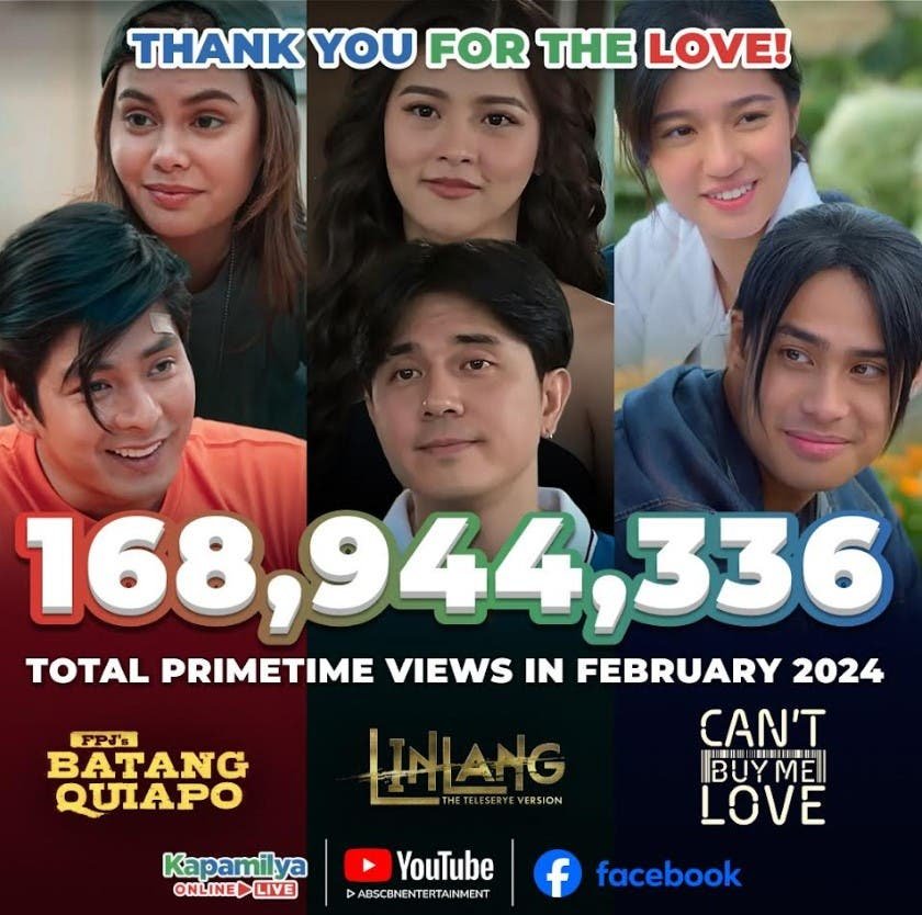 ABS CBNs Primetime Shows Accumulate Over 168 Million Views on Kapamilya Online Live in February 2024
