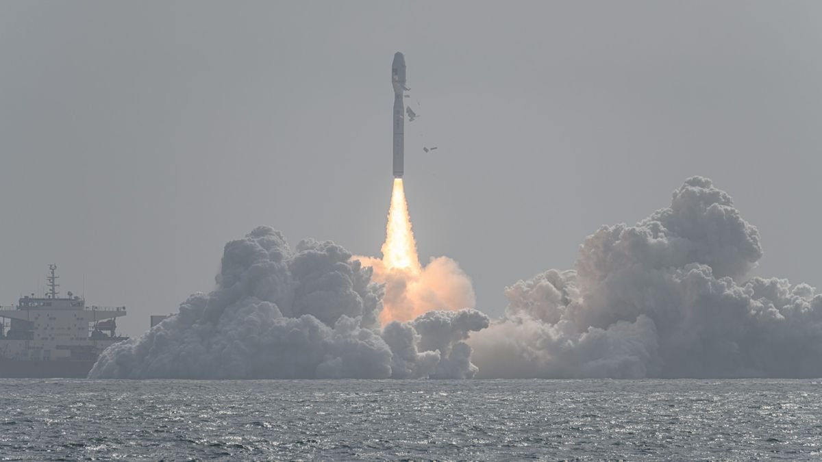 a rocket launches from sea