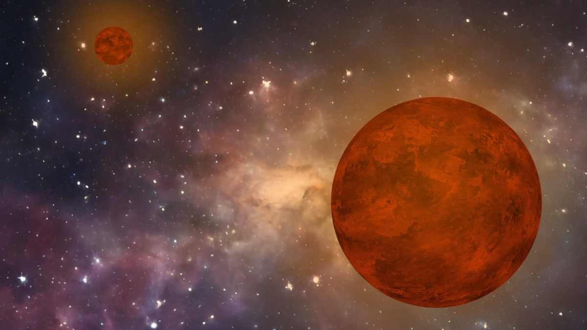An illustration shows two brown dwarf failed stars as they part ways