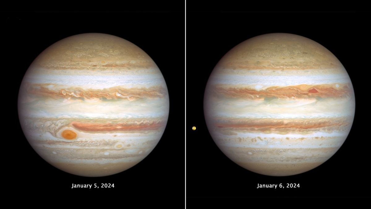 Hubble Telescope spies stormy weather on Jupiter and a shrinking Great Red Spot (video)