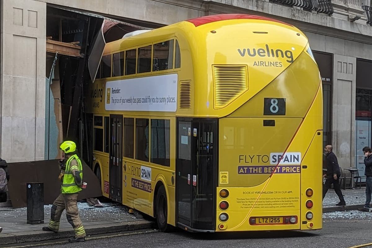 New Oxford Street crash Double decker bus smashes into shop by All Bar One near Tottenham Court Road station