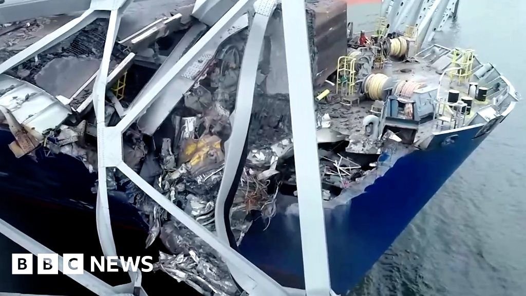 New drone video shows close-up view of Baltimore bridge collapse debris