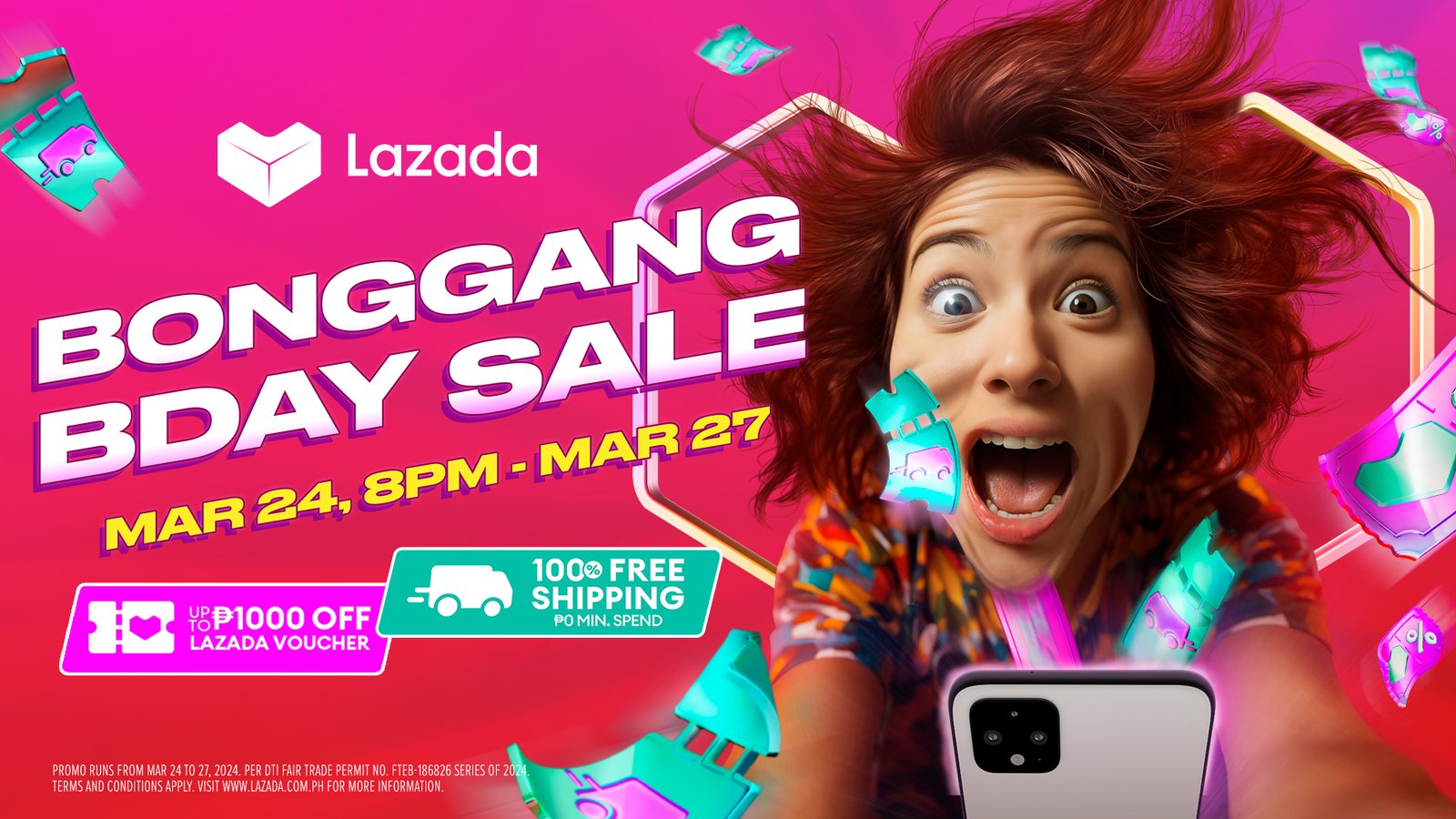 P1000 Vouchers and 100% Free Shipping Await at Lazada’s Bonggang Birthday Sale from March 24 (8PM)-March 27!