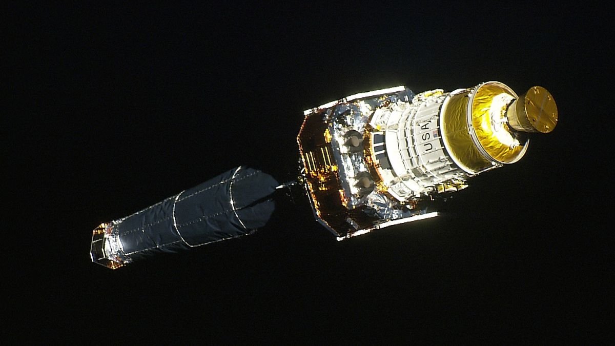 a long spacecraft in space