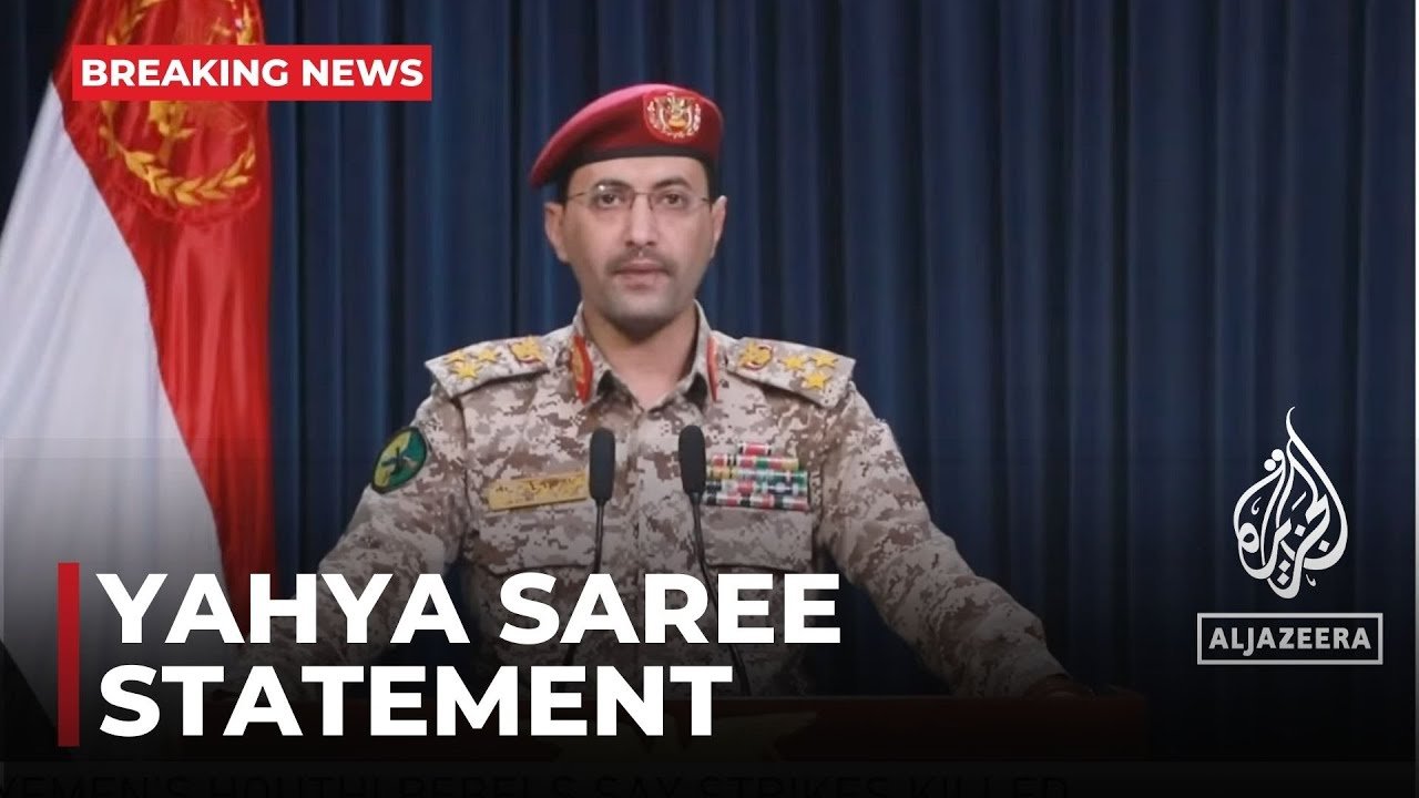 The spokesman of Yemen’s Houthi armed forces, Yahya Saree, is giving a statement