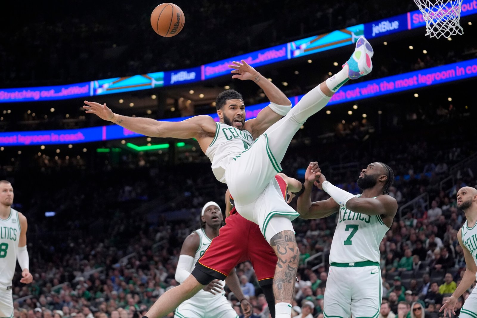 Celtics’ Jayson Tatum OK after collision late in win over Heat