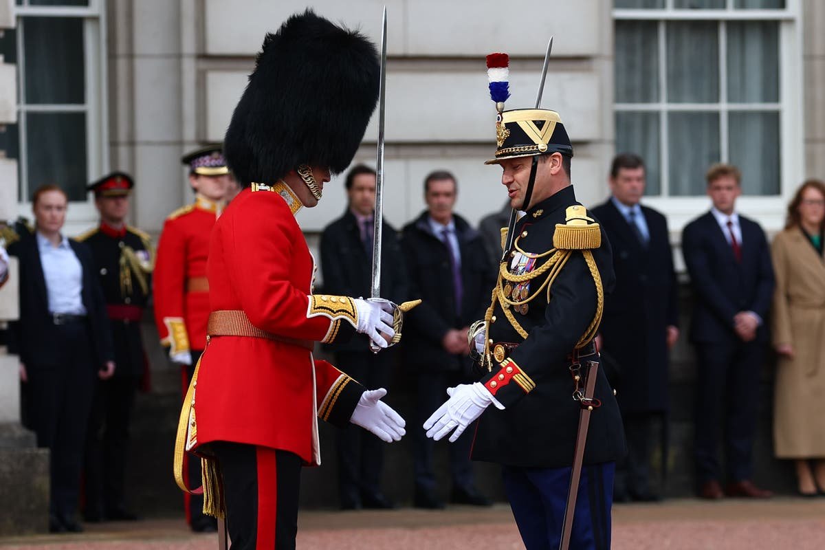 French soldiers take part in Changing the Guard at Buckingham Palace for first time