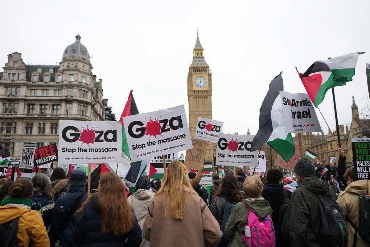 Hundreds of thousands of pro Palestine supporters march in London as Jewish campaign group cancels protest