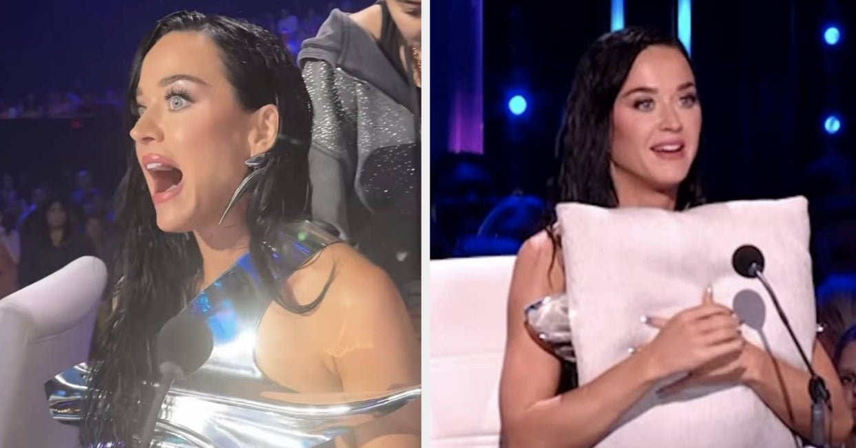 Katy Perry Was Forced To Hold A Cushion Over Her Chest And Hide Under The American Idol Judges Desks After Suffering A Seriously Awkward Wardrobe Malfunction Live On Air