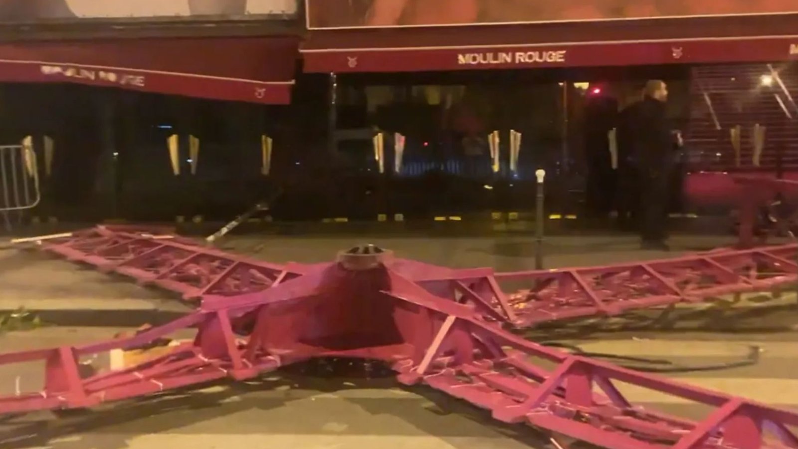 Sails on Moulin Rouge’s iconic windmill COLLAPSE crashing to the ground at world’s most famous cabaret club in Paris