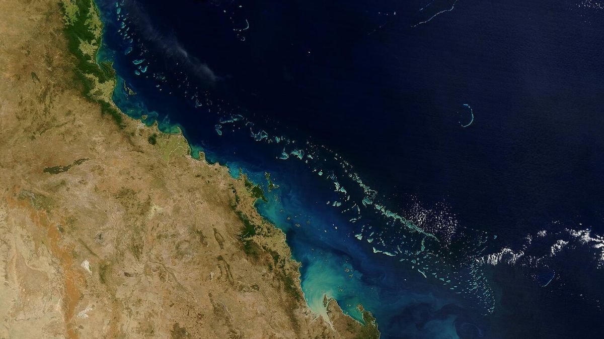 satellite image of the great barrier reef off the coast of australia