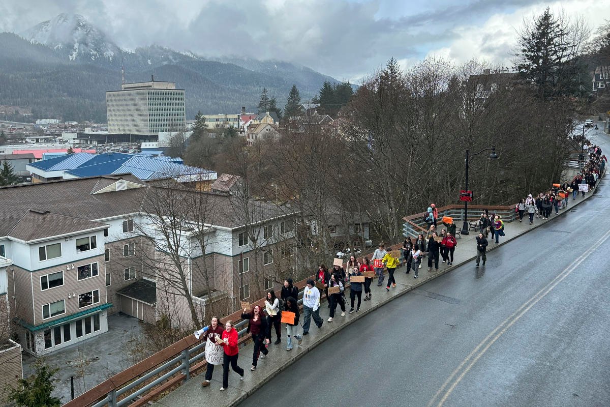 Students walk out of schools across Alaska to protest the governors veto of education package