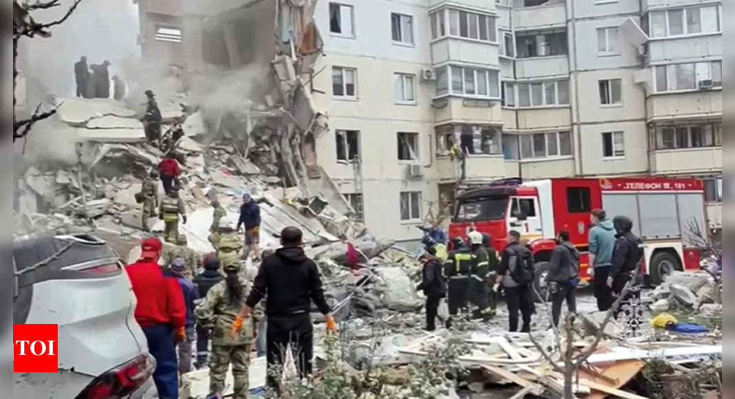 Apartment building partially collapses in a Russian border city after shelling several killed