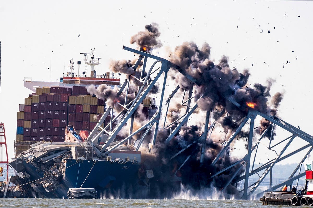 Crews use explosives to demolish Baltimore bridge and free cargo ship