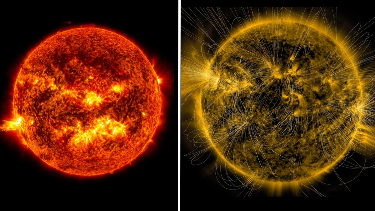 Left An image of the sun emitting a bright solar flare right the sun