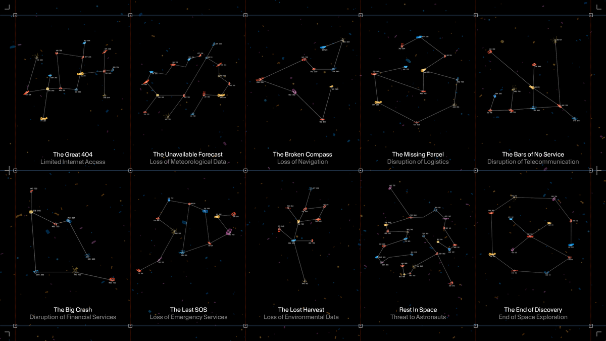 an illustration of various constellations made from space debris