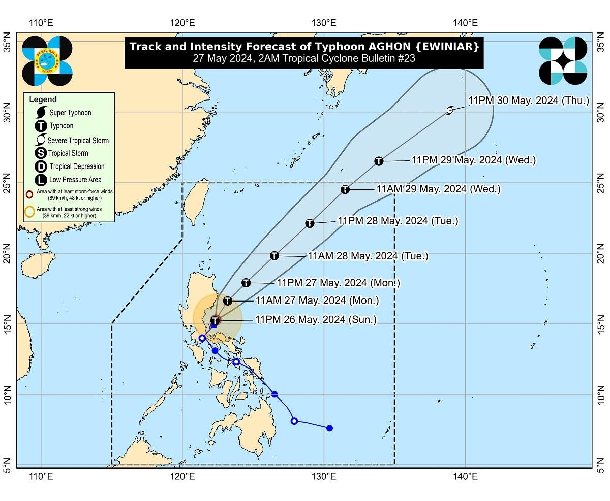 Typhoon Aghon intensifies east of Aurora; 1 area under Signal No. 2