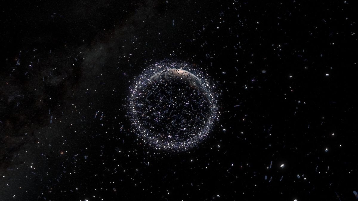 an illustration of Earth surrounded by thousands of bright dots