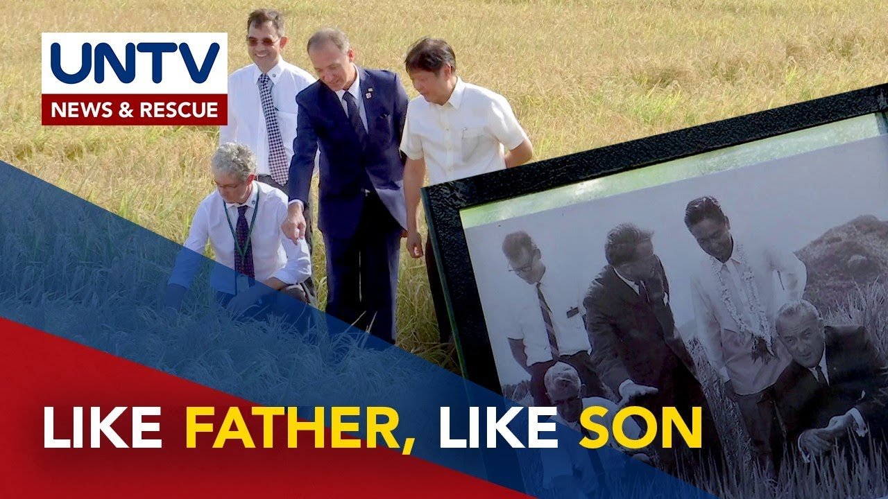 PBBM reenacts father’s iconic photo at IRRI; vows to modernize rice industry