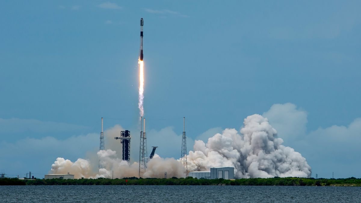 A SpaceX Falcon 9 rocket launches 22 Starlink satellites to orbit from Florida on June 23 2024