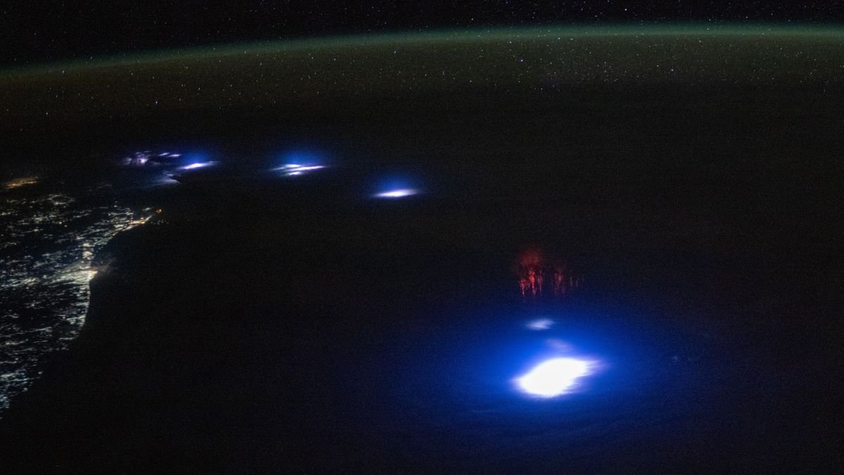 Sprites from space! Astronaut photographs rare red lightning phenomenon from ISS