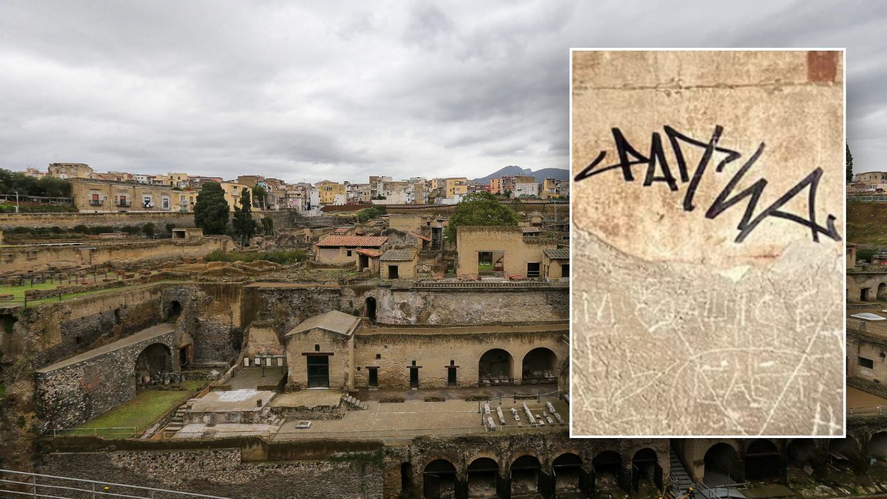 Tourist on vacation ruins walls dating back to Ancient Rome