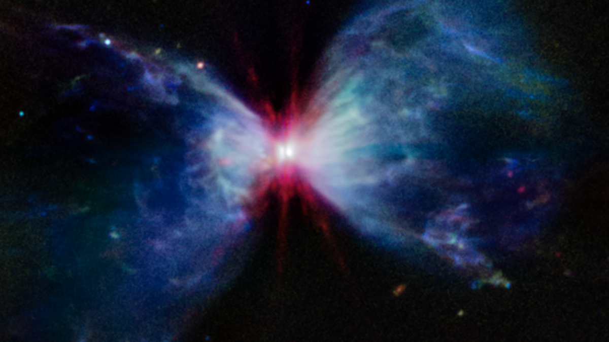 Infant star creates red white and blue fireworks in new JWST image