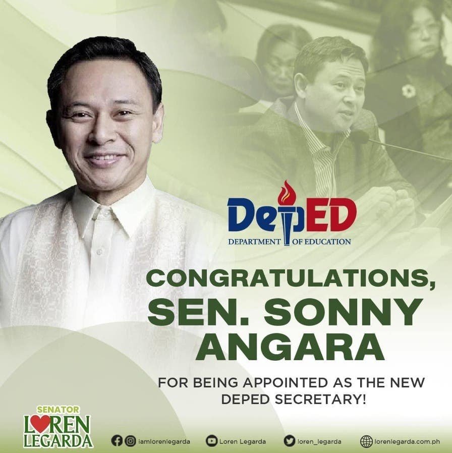 Legarda Commends Angara’s Appointment as the New DepEd Chief