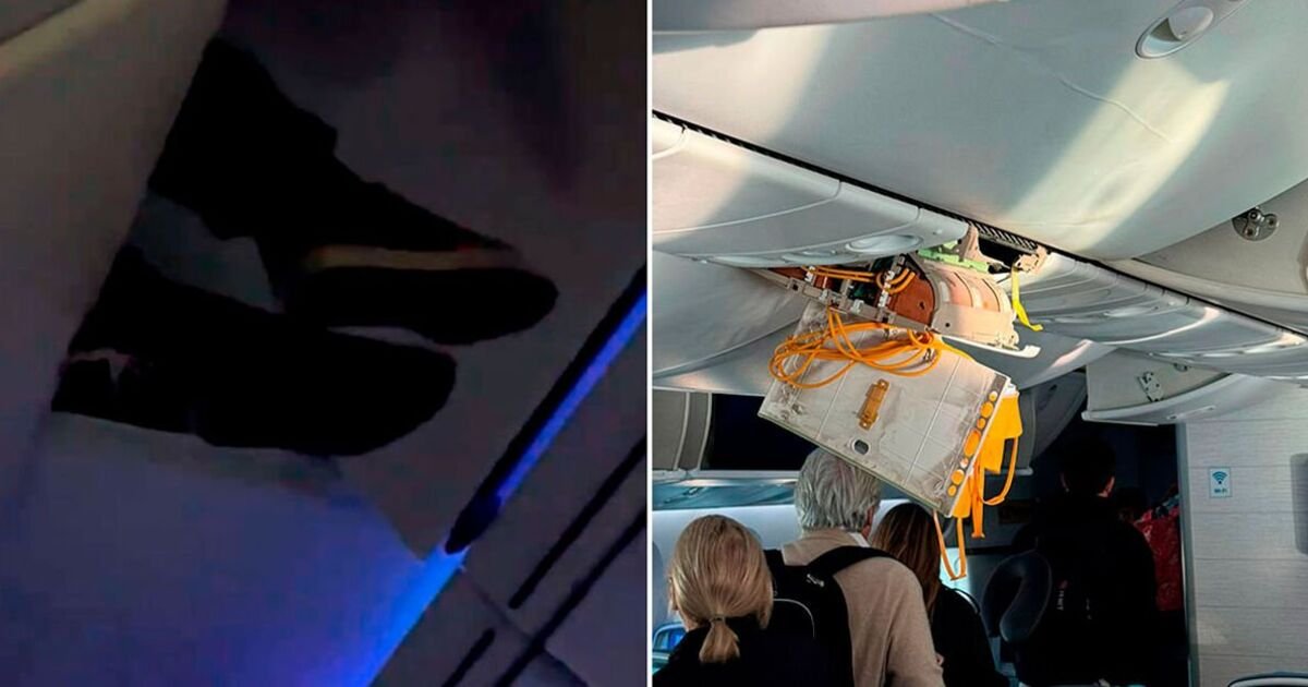 ‘Terrifying’ Boeing plane incident as man left dangling from locker | World | News