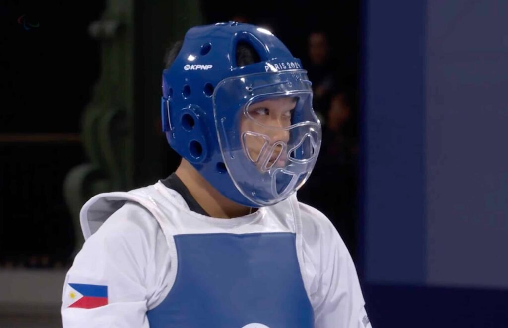 Team Philippines' Allain Ganapin competing in the Paris Paralympics 2024 taekwondo event.