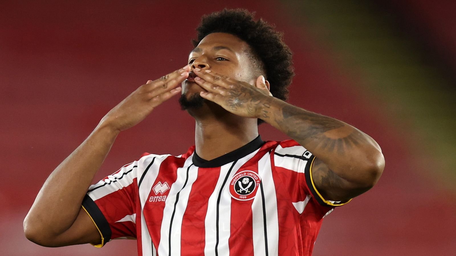 Sheffield United's Rhian Brewster celebrates the Carabao Cup victory over Wrexham