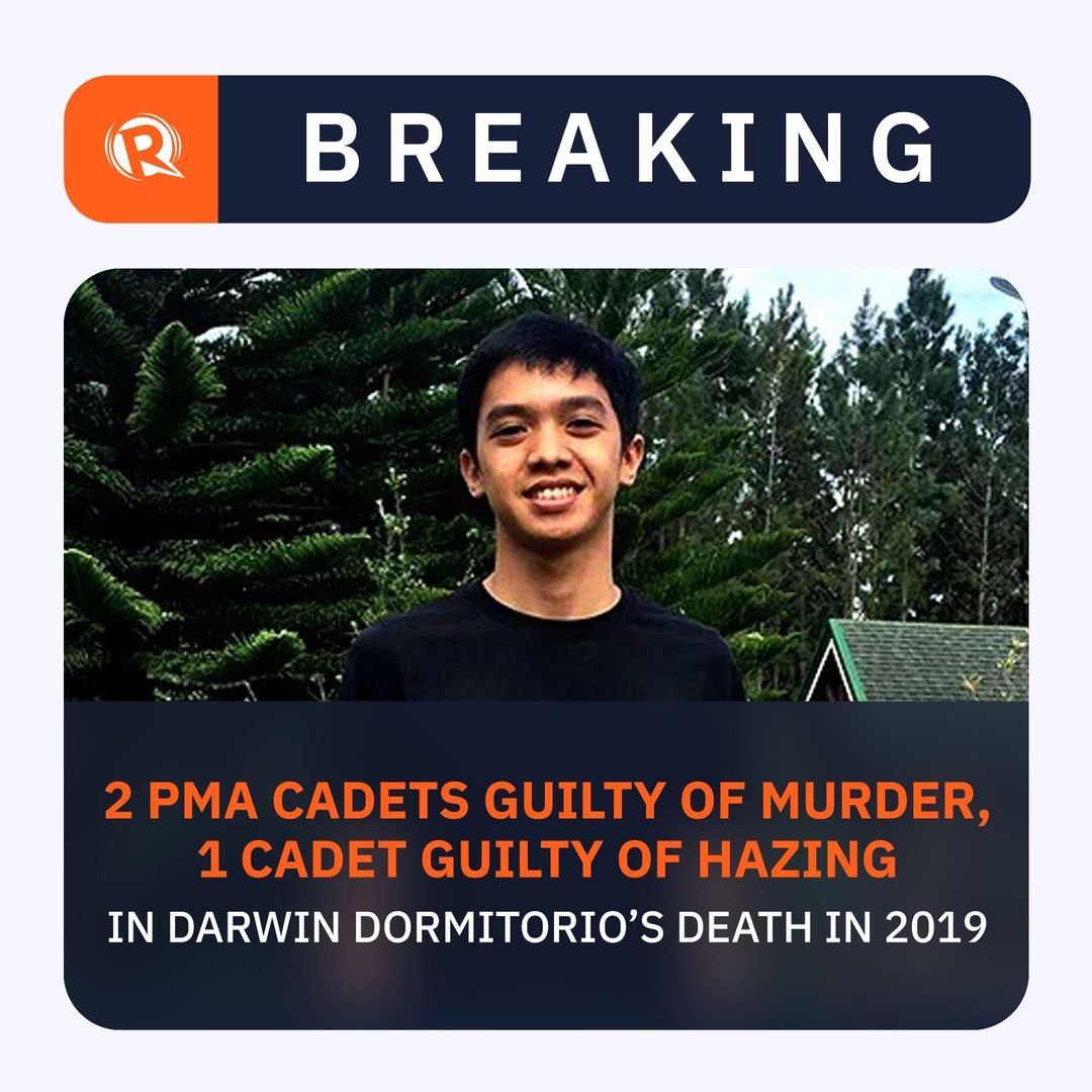 JUST IN: Baguio City Regional Trial Court Branch 5 finds two former Philippine Military Academy cadets guilty of murder, and another former cadet guil