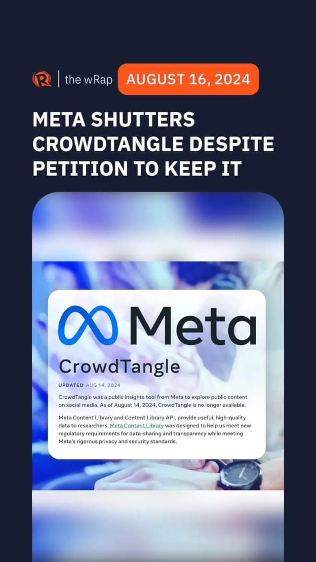 Meta shuts down the analytics tool CrowdTangle despite researchers’ pleas to keep it. It announced a replacement called Meta Content Library and its A