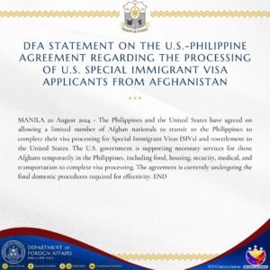 READ: The Department of Foreign Affairs says the Philippines and the United States have agreed to allow a “limited” number of Afghan nationals in the