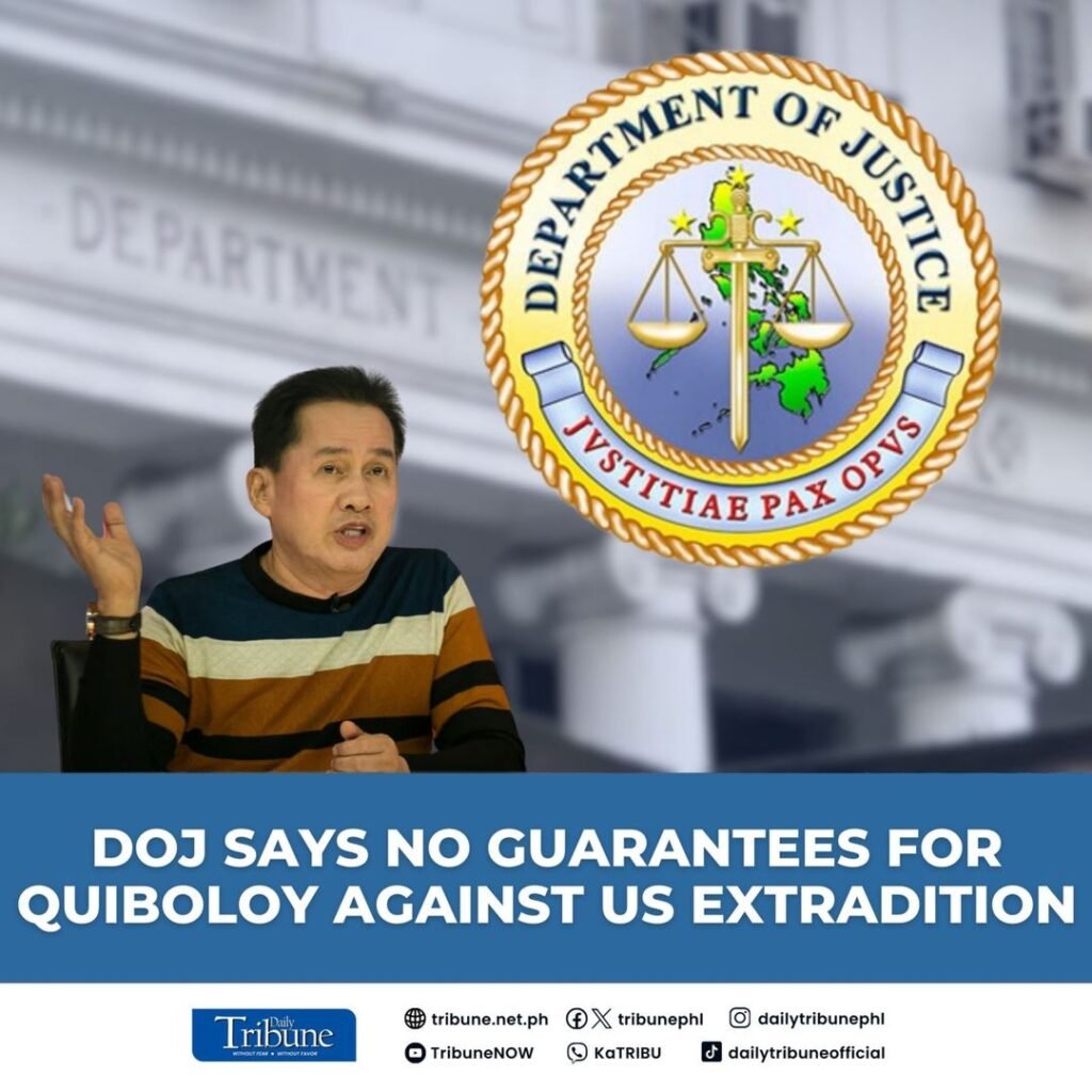 The Department of Justice (DOJ) stated yesterday that no government official can guarantee that fugitive pastor Apollo Quiboloy will not be extradited