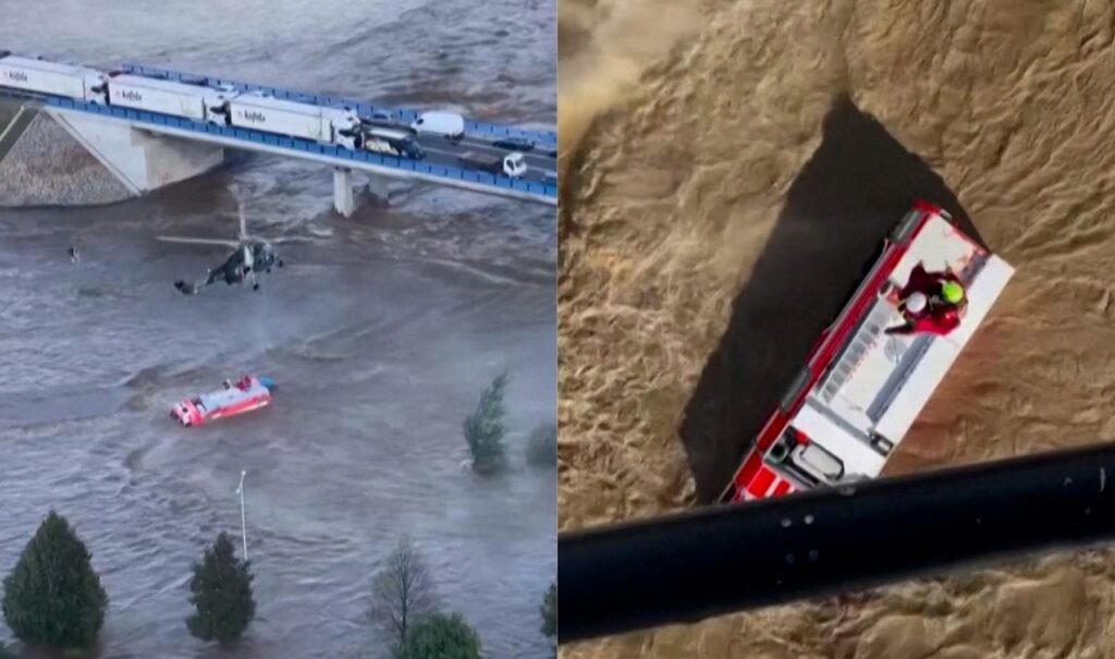 Firefighters rescued by helicopter from Czech Republic floods | Floods