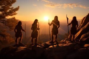 Neanderthals Cavemen Sunrise Art