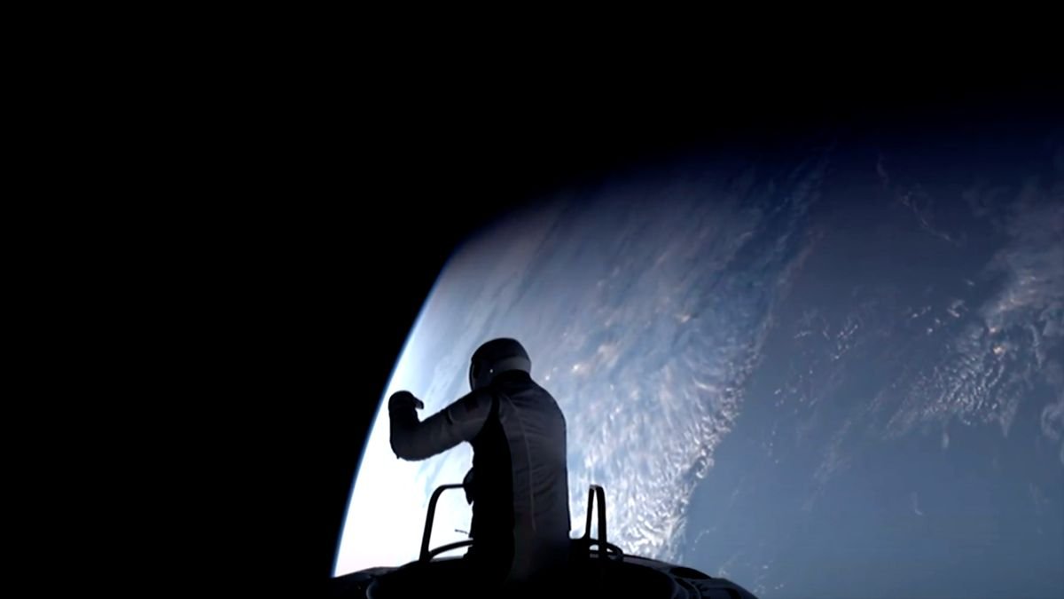 Polaris Dawn commander Jared Isaacman is silhouetted against Earth as he becomes the first private astronaut to perform an EVA (extravehicular activity) on Thursday, Sept. 12, 2024.