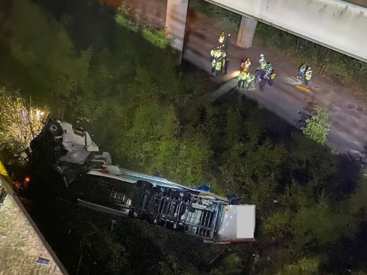 Thelwall viaduct accident latest: Major travel delays on M6 after lorry falls off bridge as update issued on driver